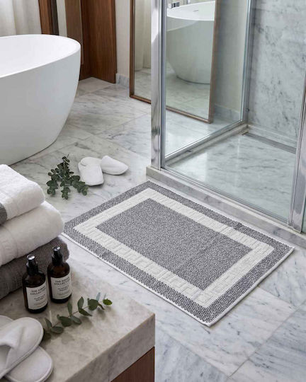 Olia Home Bath Mat Cotton 610012 Grey White 50x80cm