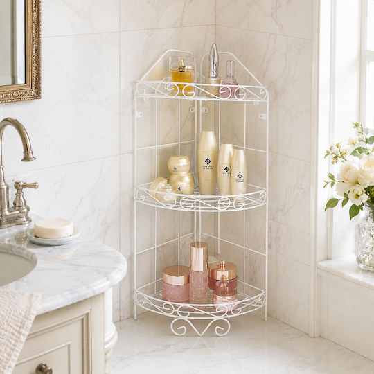 ForHome Corner Wall Mounted Bathroom Shelf Metallic White