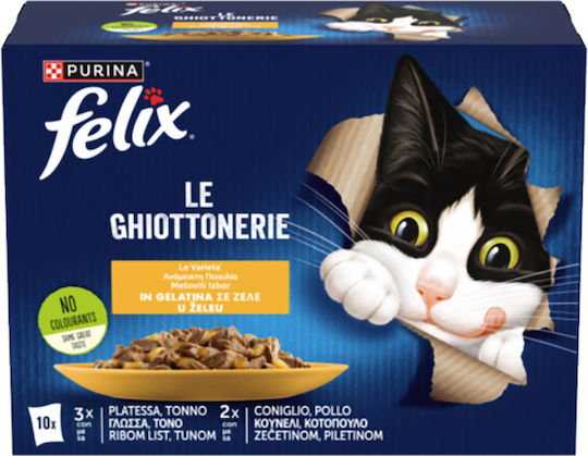 Felix Υγρή Τροφή για Ενήλικες Γάτες σε Φακελάκι με Τόνο, Κοτόπουλο και Κουνέλι 10x85gr