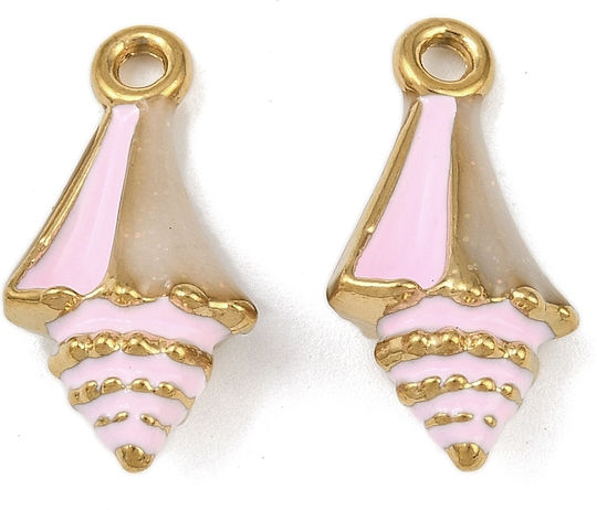 Steel Seashell Element Gold Plated 18k Enamel Hanging 21x11mm 1 Piece