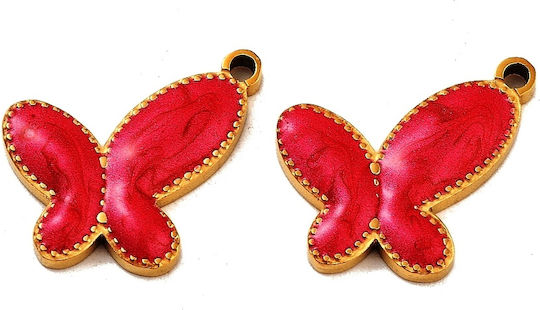 Stahlmaterial Schmetterling Vergoldet Rotes Emaille 16x12,5mm 2Stück