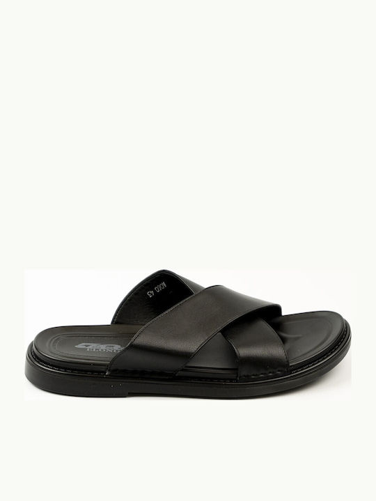 Fshoes Leder Herrensandalen in Schwarz Farbe