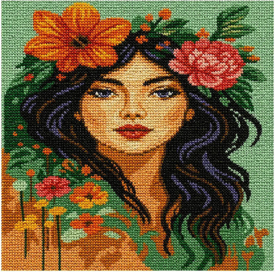Stamped Embroidery Panel Women’s Portrait Floral Wreath