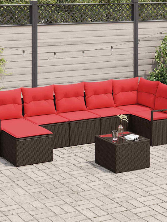vidaXL Garten- und Outdoor-Möbelsets Typsatz für Wohnbereich 8 Stück Kaffee mit Kissen