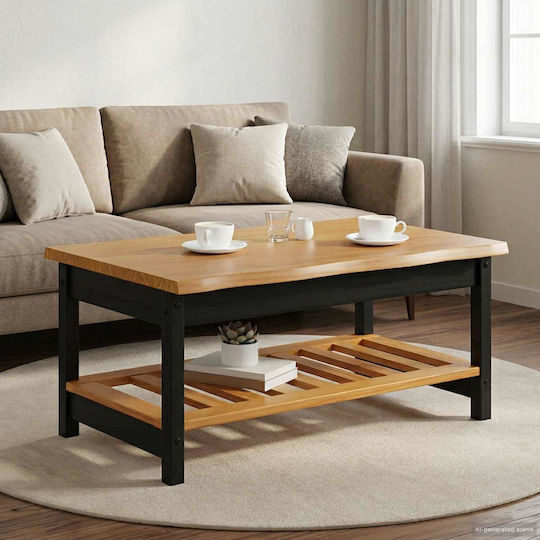 vidaXL Kaffeetische mit Funktionales Design Zentral Massivholz Schwarz M100xL60xH45,5cm