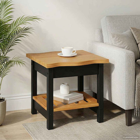Square Solid Wood Side Table from Solid Wood Black 50x50x45.5 cm