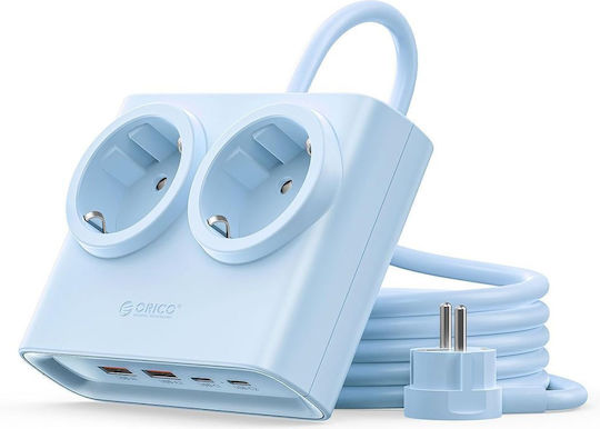 Orico PDC25 Πολύπριζο 2 Θέσεων με 2 USB-A, 2 USB-C και Καλώδιο 1.6m Μπλε
