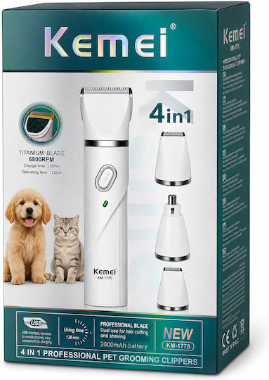 Kemei Professional Rechargeable Titanium Dog Grooming Clipper 6800rpm White