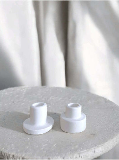 Stewehome Set of 2 Pieces Minimalist White Decorative Candle Holders Concrete Ecru 5x7 Cm