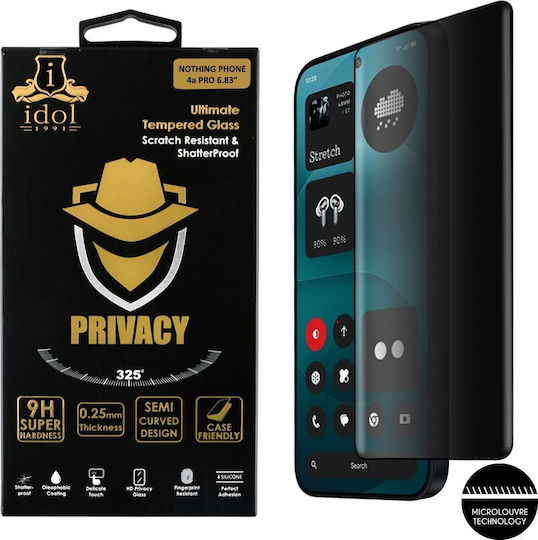 Idol 1991 Privacy Antispy Tempered Glass Nothing Phone 4a Pro 6.83in 9h 0.25mm Semi Curved Full Glue Black