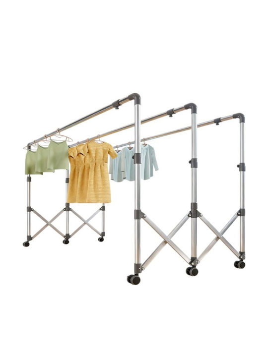 545458 Wheeled Garment Rack Floor Standing Metal Telescopic Silver