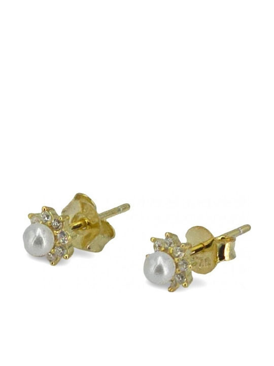 Silver Gold Plated Stud Earrings With Pearls