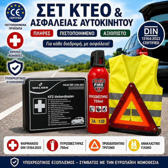 Art Auto-Notfall-Kits mit Apotheke, Feuerlöscher, Warndreieck und Reflektierende Weste