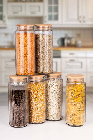SteweHome Set of 6 General Use Glass Brown Jars with Lid 1500ml