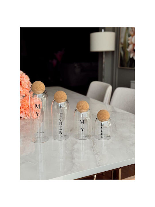 SteweHome Set of 4 General Use Glass White Jars with Cork 1350ml
