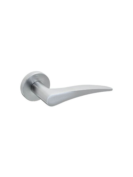 Convex Front Door Lever With Rosette Pair With Mouthpiece Matt Chrome