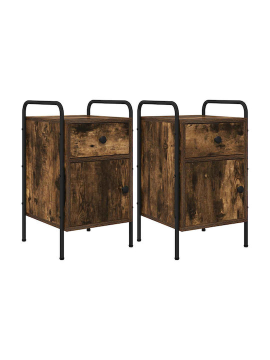 Wooden Bedside Tables with Black Metal Legs 2 P...