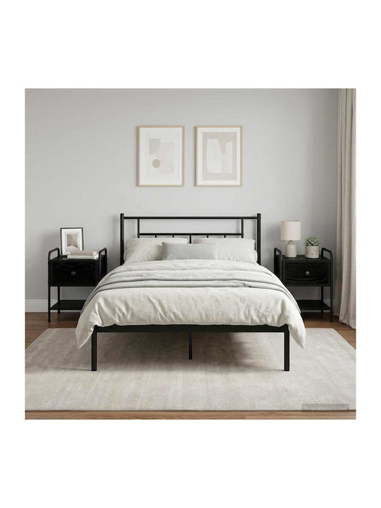 Wooden Bedside Tables with Black Metal Legs 2 P...