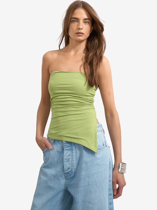 Topshop Women's Cotton Strapless Green Blouse