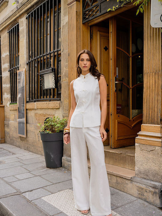 Women's Summer Linen Sleeveless White Blouse