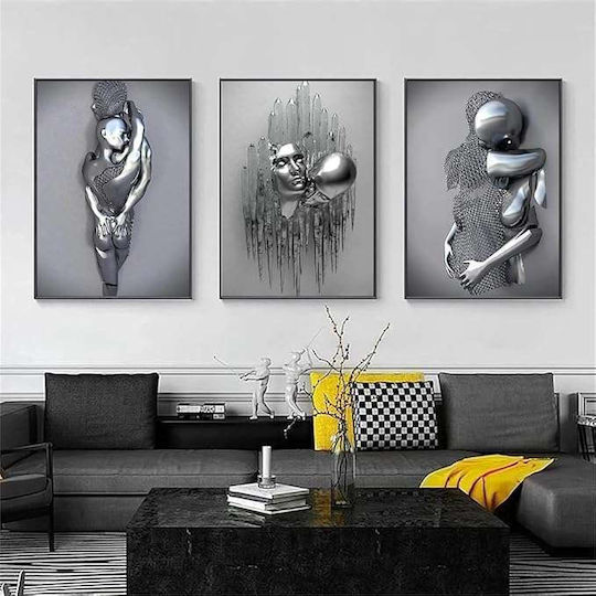 Leinwand Wandposter Ohne Rahmen 3x 60x90cm Metallfigur Design