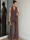 Damen Braune-Lila Satz mit Hochgebirge Gummiband Pantolon