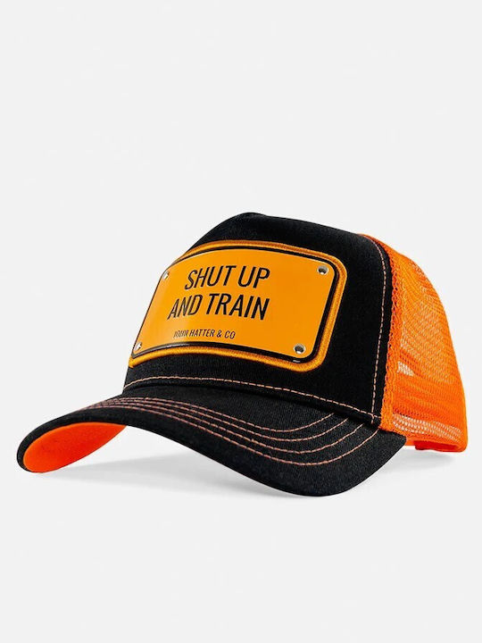 Shut Up Train Black-Orange Jockey Cap Metal Patch John Hatter & Co