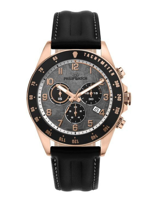 Philip Watch Caribe Ceas Bărbătesc 42mm Cu Baterie Cu Curea Din Piele Neagră