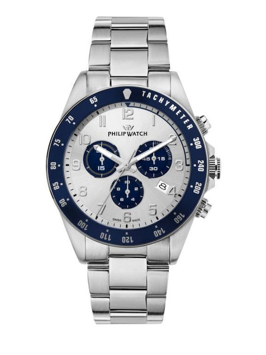 Philip Watch Caribe Ceas Bărbați 42mm Baterie Cu Brățară Argintie Din Oțel Inoxidabil