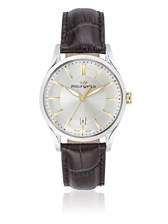 Philip Watch Men's Watch 39mm Battery with Brown Leather Strap
