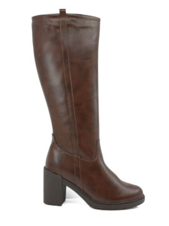 Boxer Leather Women's Boots with High Heel Brown