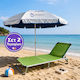 Medrelaxhome Set 2 Pieces Foldable Aluminum Green Beach Sunbed and 1.9m Windproof Beach Umbrella with UPF50+