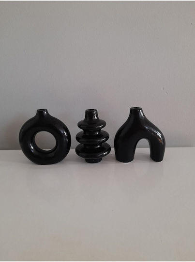 Stewehome Set Of 3 Pieces Bohemian Decorative Miniature Concrete Vases Black 7x10 Cm
