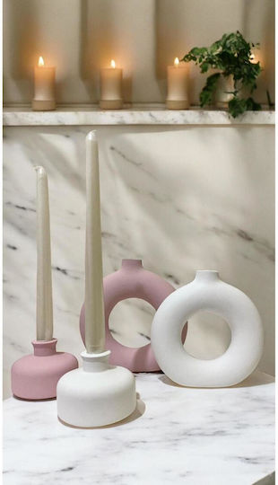 Stewehome Handgefertigtes Bohemisches Tischdekoration Set aus Kerzenhalter und Vase Rosa 10x10 cm