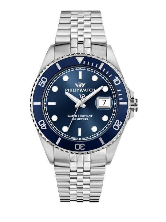 Philip Watch Caribe Men's Watch 42mm Battery with Silver Metal Bracelet