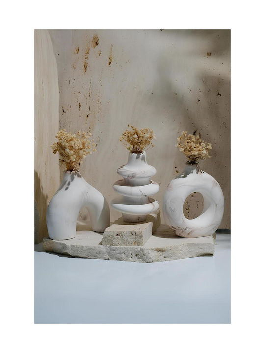 SteweHome Set Decorative Marble Beige Vases 10x9xH10cm 3 Pieces