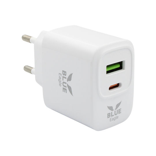 Blue Eagle Зарядно устройство Без Кабел с USB-A Порт и USB-C Порт 20W Бял (BE-AD20W-05)