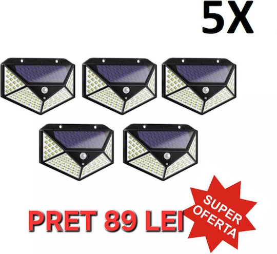 Smart Set 5 Lampi Solare Montate Pe Perete 0.44W Cu Senzor De Mișcare 12.5x9.5x4.8cm