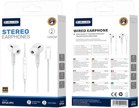 Jellico Ep3a Earbuds Handsfree Ακουστικά με Βύσμα Lightning Λευκό