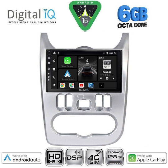 Digital IQ Car Audio System for Renault Logan Dacia Duster Logan Sandero 2006-2012 Bluetooth USB WiFi GPS Apple CarPlay Android Auto with 9" Touch Screen