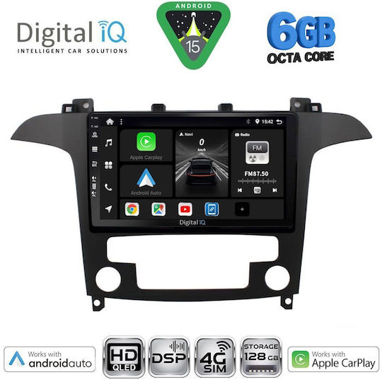 Digital IQ Ηχοσύστημα Αυτοκινήτου για Ford S-Max 2006-2014 με Clima (Bluetooth/USB/WiFi/GPS/Apple-Carplay/Android-Auto) με Οθόνη Αφής 9"