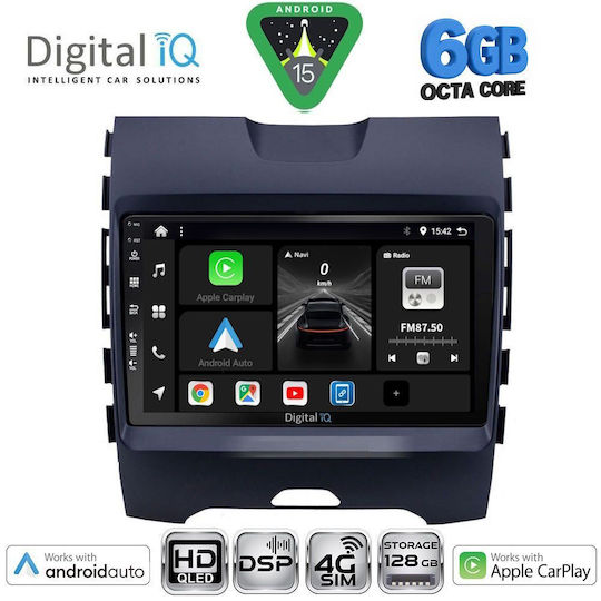 Digital IQ Sistem Audio Auto pentru Ford Edge 2015-2023 Bluetooth USB Wi-Fi GPS Apple CarPlay Android Auto cu Ecran Tactil 9"