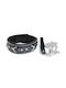 CyprusLoveShop Hundehalsband Schwarzes Leder mit Edelstein und Metall Leine