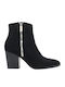 Wildleder Damen Stiefeletten mit Mittelhohem Absatz Schwarz