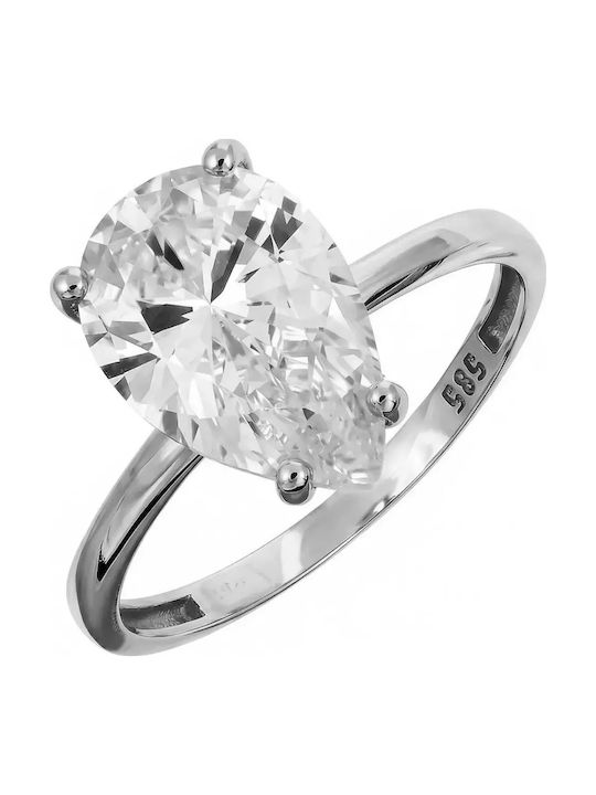 Single Stone Ring In 14K White Gold With Zircon