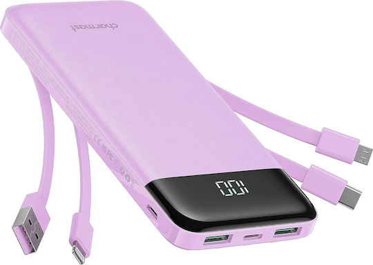 Charmast W1148 Power Bank 10000mAh με 2 Θύρες USB-A και Θύρα USB-C Μωβ