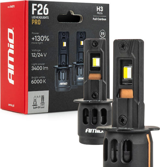 AMiO LED Car Lamps F26 Pro Series H3 12/24V 68W 2900-3550LM 6000K Full Can-Bus Plug&Play 2 Pcs 04870/AM 04870/AM 04870/AM