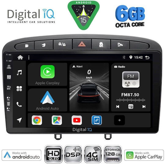 Digital IQ Ηχοσύστημα Αυτοκινήτου για Peugeot 308 / RCZ 2007-2012 (Bluetooth/USB/WiFi/GPS/Apple-Carplay/Android-Auto) με Οθόνη Αφής 9"