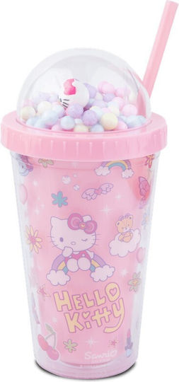 Colorino Kinder Trinkflasche Hello Kitty Kunststoff mit Stroh Rosa
