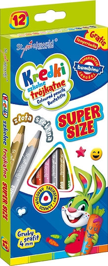 Triangular School Crayons Super Size 12 Colors + Sharpener Animals School Kids Bambino